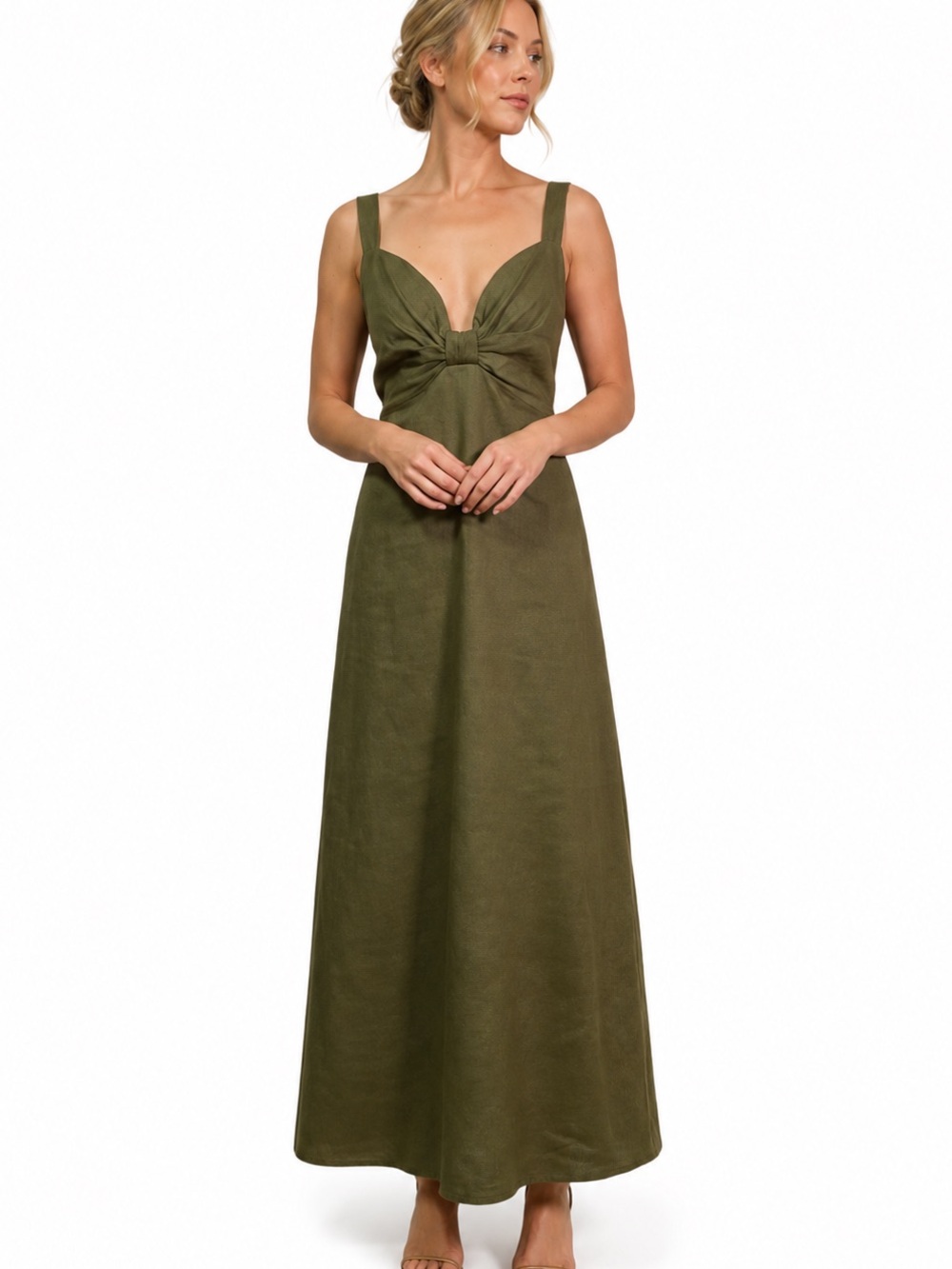 NWT ASOS Olive Knot-Front Open Back Maxi Dress